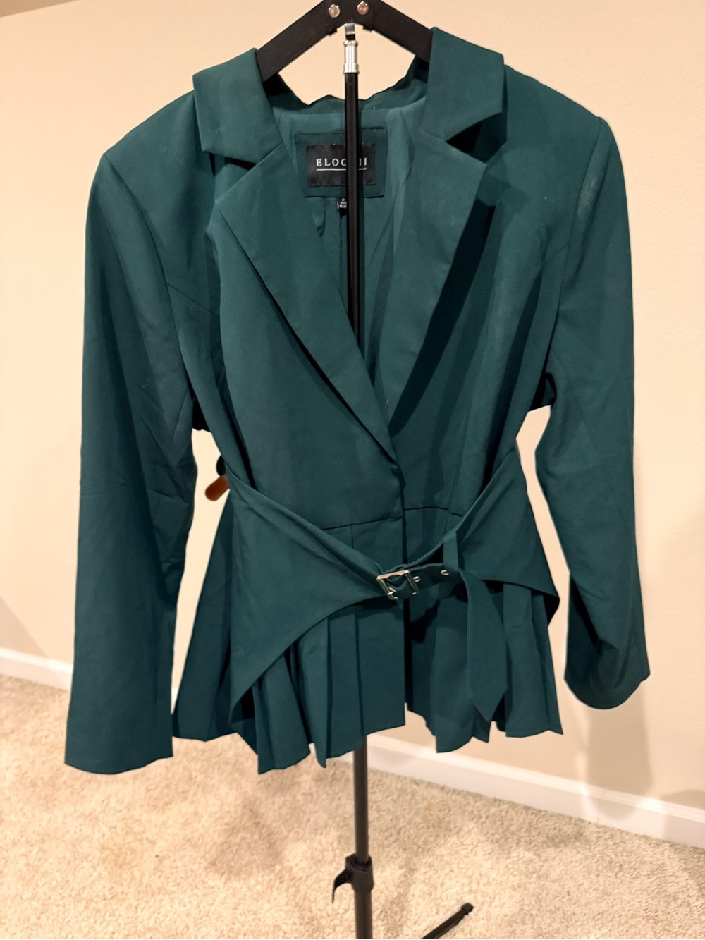 Eloquii Teal Green Peplum Belted Blazer